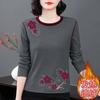 DeRong Круглый вырез Осень и Зима Новый стиль Принт Стиль с длинным рукавом Топ Теплый Прилегающий Буква Универсальная Базовая Футболка