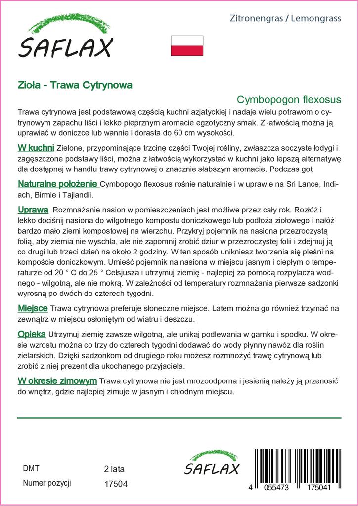 SAFLAX Garden in the Bag - Лемонграсс - 50 семян - С субстратом в подходящем пакете - Cymbopogon flexosus