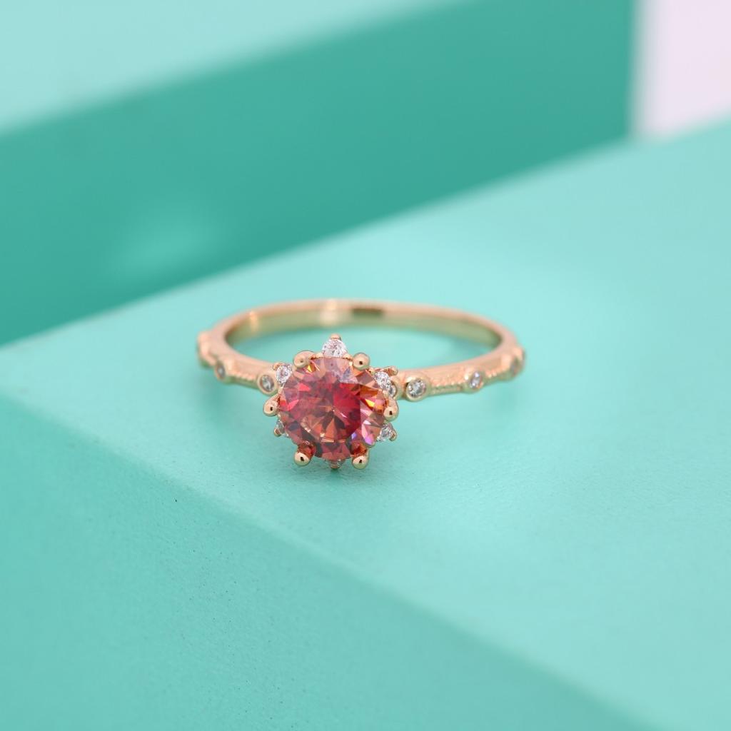 S925 Silver Ring Pink Moissanite Ring Women's Sterling Silver S925 Six-claw Flower Design Niche Thin Ring Arm