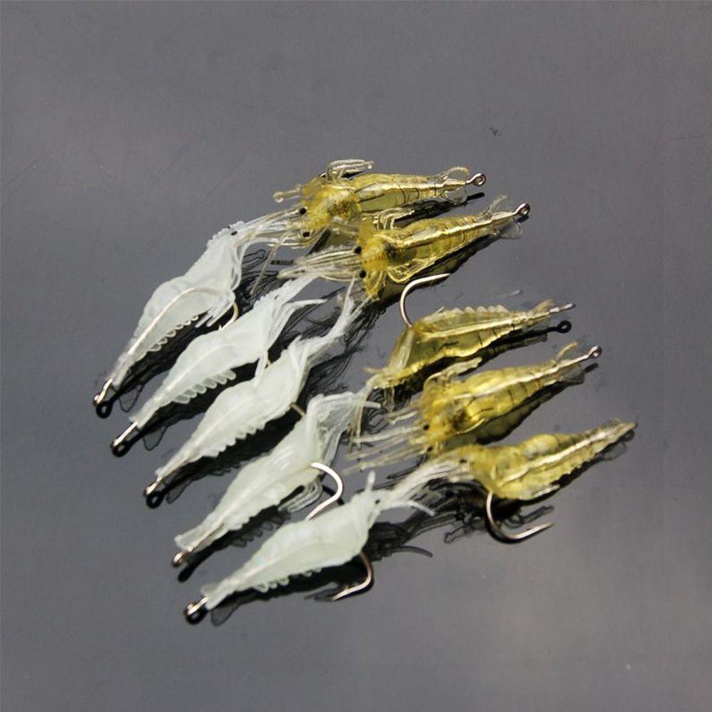 10Pcs Luminous Creative Soft Hook Worm Silicone Sea Fishing Prawn Lure Shrimp Fake Bait