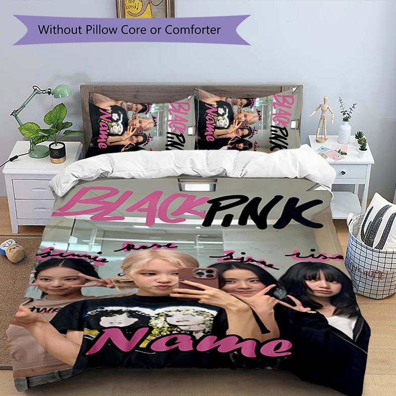 Набор постельного белья BlackPink из 3 предметов - Персонализированное имя, HD-печать, с 1 пододеяльником и 2 наволочками - Идеально для домашнего декора, Легкий уход