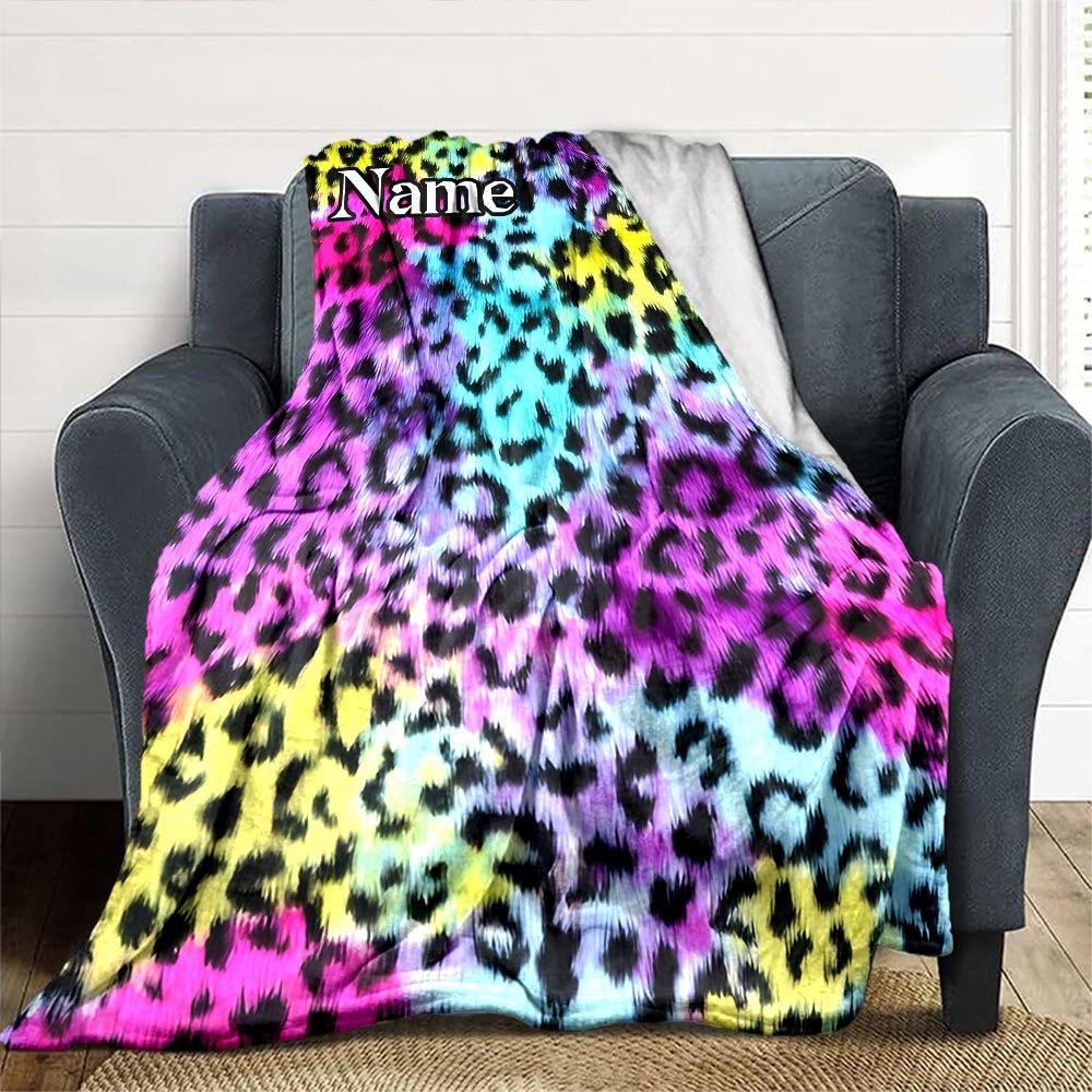 Vibrant Leopard Print Fabric Cozy Customize Your Name Soft Cozy Throw For Sofa Couch Office Bed Picnics Four Seasons Multipurpose Warmthful Decor