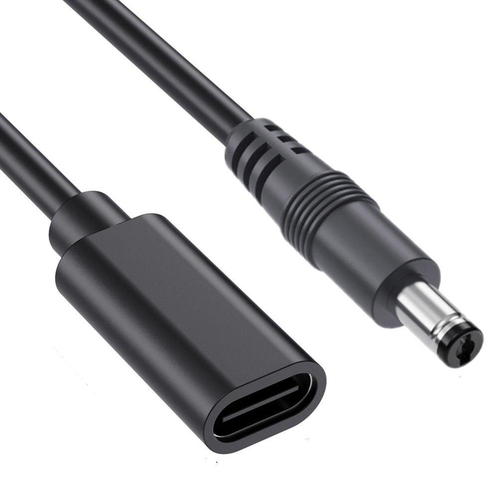 JUNSUNMAY 25cm Type-C Female to DC 5.5mm x 2.1mm Male Adapter Cable 5V 3A Power Extension Cord