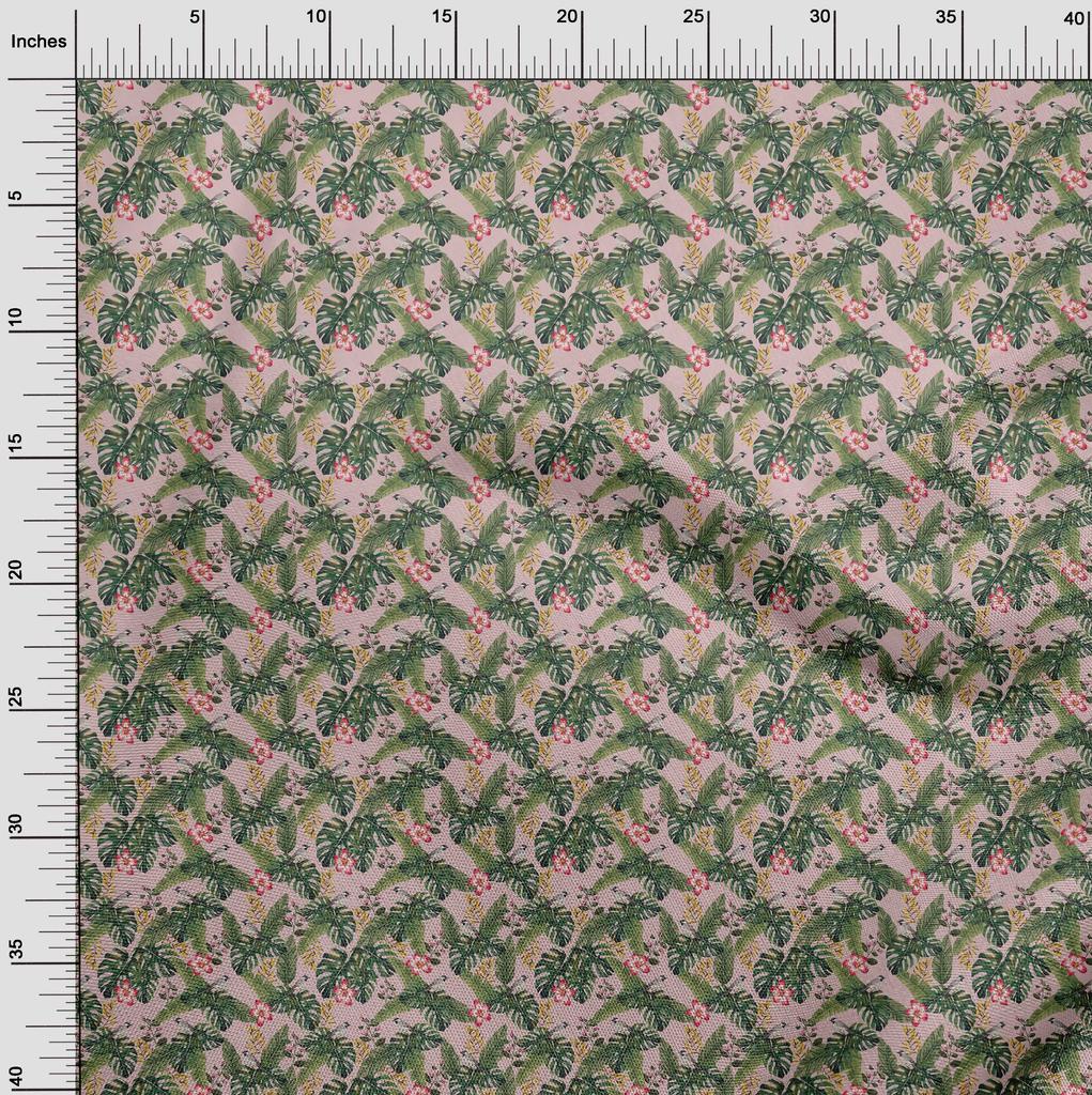 oneOone Cotton Flex Light Pink Fabric Tropical Fabric For Sewing Printed Craft Fabric By The Yard 40 Inch