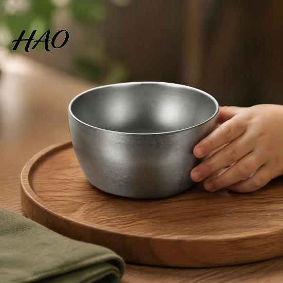 Industrial Style Drinking Cups Stainless Steel Cup/Bowl, Matte Metal Container, Smooth Arc Shatterproof Camping Tableware Non-slip Base for