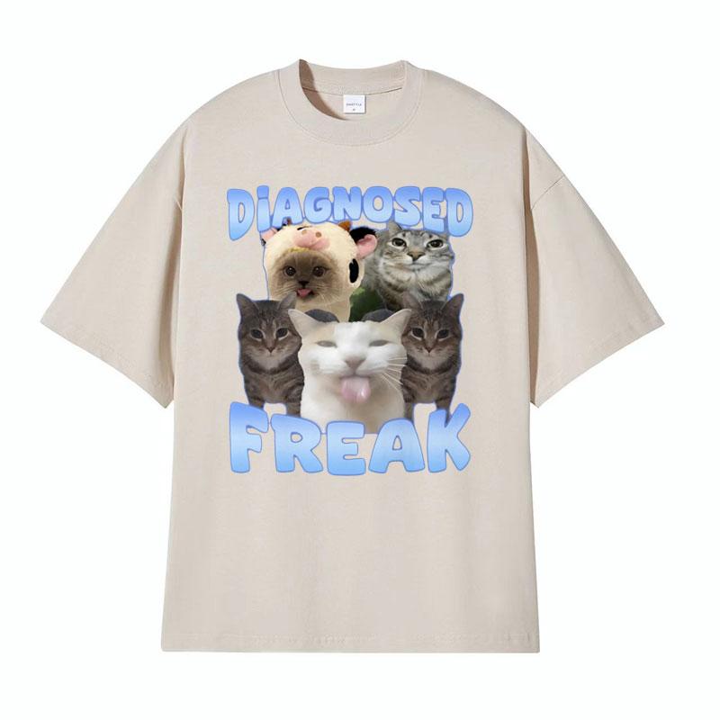 Diagnosed Freak Funny Watermelon Cat Meme Tshirt Men Womens Summer Streetwear Tee Shirt Fashion Oversized Cotton Humor T Shirt