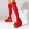 PU Leather Spring Winter Keep Warm Shoes Super High Heels Waterproof Wedges Stretch Boots Zipper Women Over-the-knee Boots
