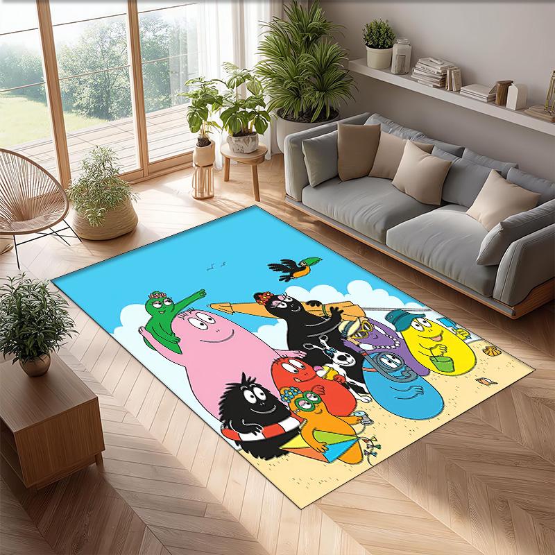 Barbapapa cartoon Printed Crystal Velvet Area Rug, Soft Anti-Slip Water Absorbent Floor Mat for Living Room Bedroom