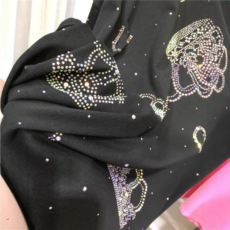 Плюс Размер Женский Уникальный Железный Дрилл Новый Топ С Коротким Рукавом