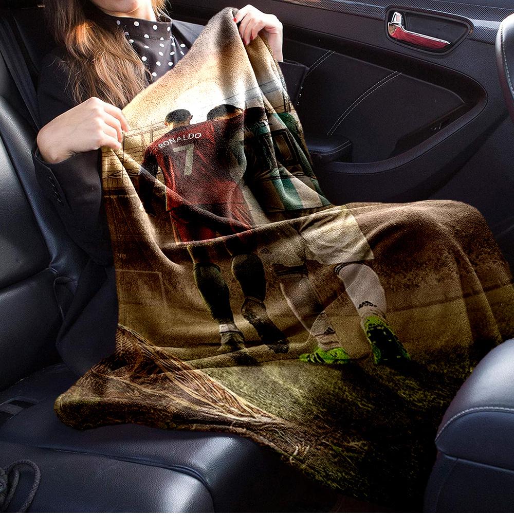 1pc Soccer Legends,Ronaldo Messi,SportsmanshipTheme Digital Printed Flannel Blanket, Super Soft Plush Fleece Bed Cover, Multi-Function Four
