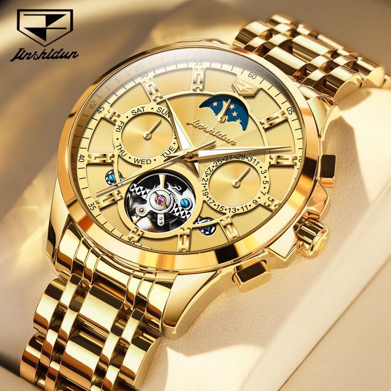 JINSHIDUN брендовые многофункциональные автоматические механические часы с турбийоном мужские часы мужские часы