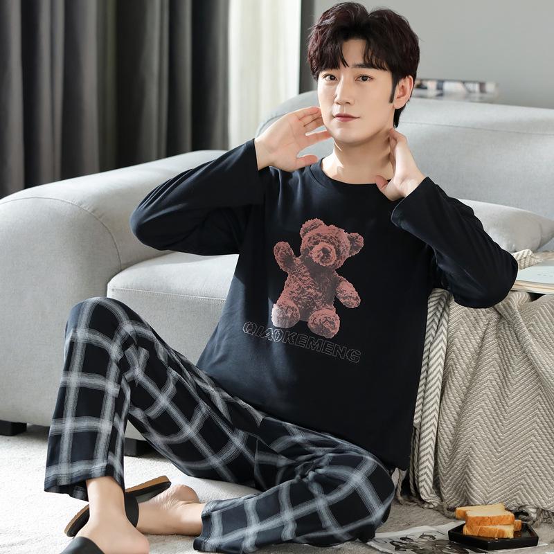 Мужская хлопковая пижама 2023: Свободный крой с длинным рукавом для весны, осени и зимы с принтом