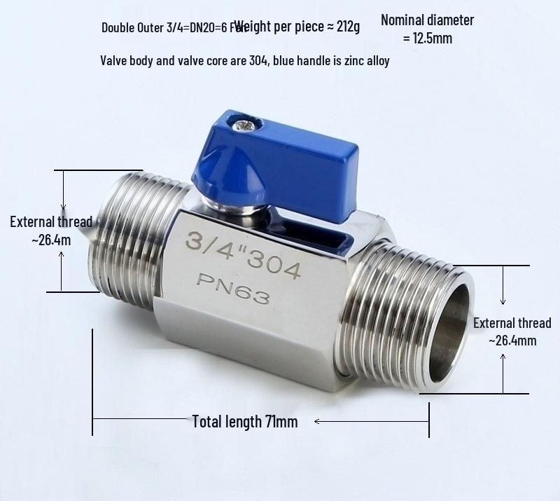 304 Stainless Steel Mini Manual Ball Valve with Male & Double Female Threads