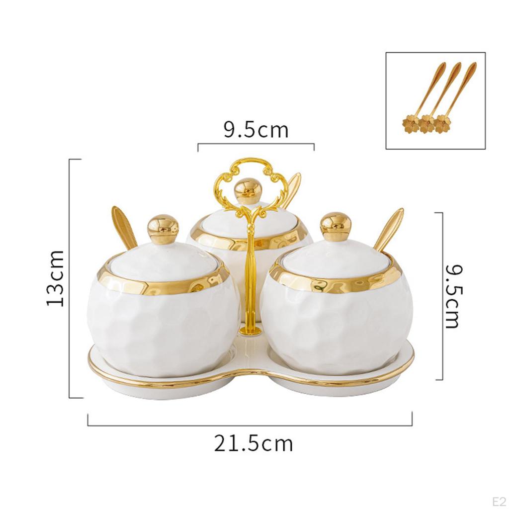 3 Pieces Ceramics Kitchen Spice Jars Sugar Pots Cute Seasoning Pepper Boxes Condiment Container for