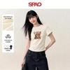 Женская укороченная футболка SPAO с мультяшным принтом, облегающего кроя