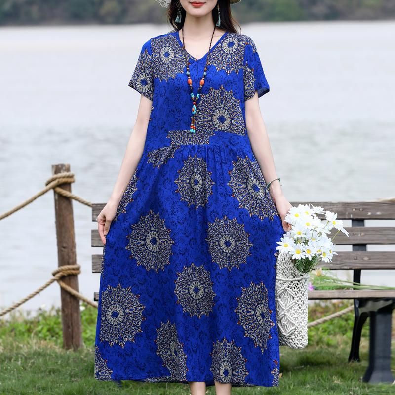Большие размеры женские элегантные платья летняя винтажная одежда повседневные короткие рукава летние длинные платья