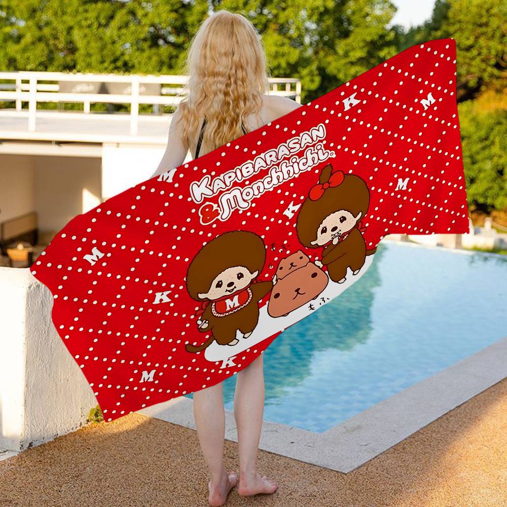 pink Popular Cute M-Monchhichi Beach Towel Colorful Bath Towels For Girl Microfiber Quick Dry Sand Free Beach Yoga Spa
