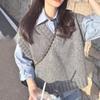 Sleeveless Women V-neck Casual Knitted Vest Grey Knitwear Loose Women Tops Autumn and Winter Korean Sweet Style Outerwear Sweater 30930