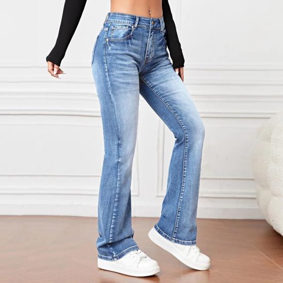 Женские джинсы с высокой талией, расклешенный подол, застежка на молнию, градиентный цвет, свободный крой, множество карманов, уличная одежда