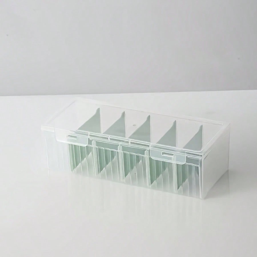 A PET plastic storage box with 6 compartments, featuring dividers and a flip cover, suitable for organizing business cards.