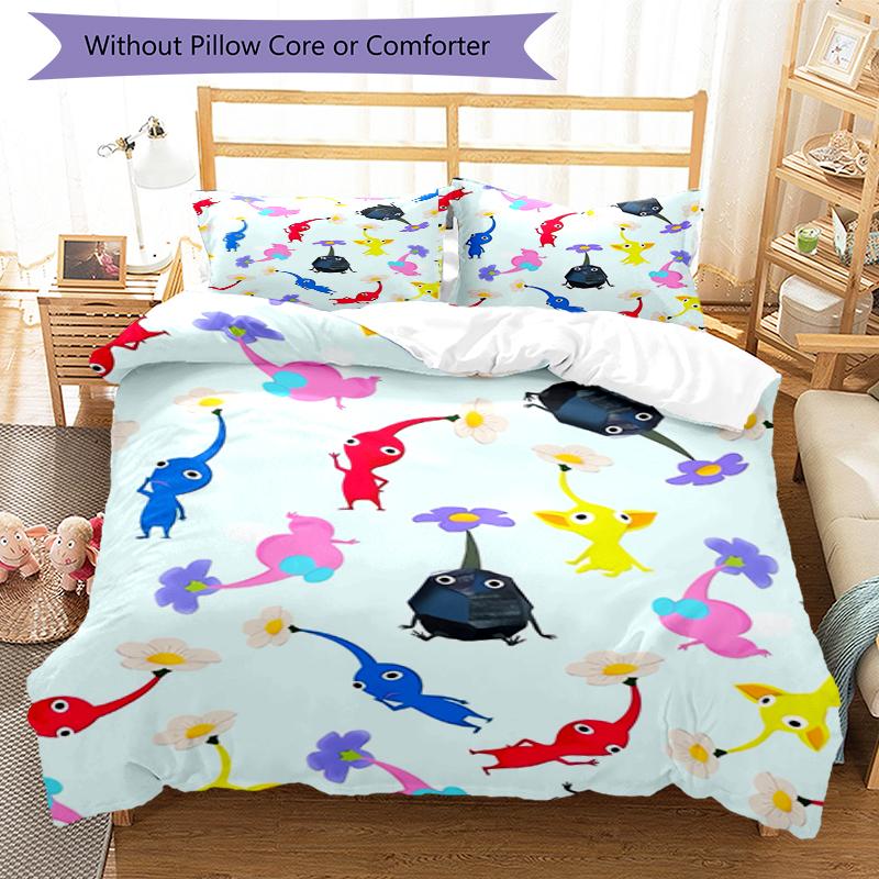 3pcs Pikmin Bedding Set Duvet Cover Closure Includes 1 Duvet Cover & 2 Pillowcases, Soft and Comfortable for All Seasons.