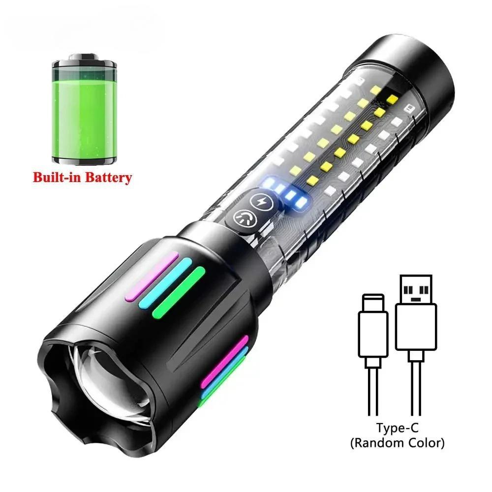 Высокомощный светодиодный фонарик с зарядкой от USB, COB-фонарь, самый мощный тактический фонарь для кемпинга на открытом воздухе
