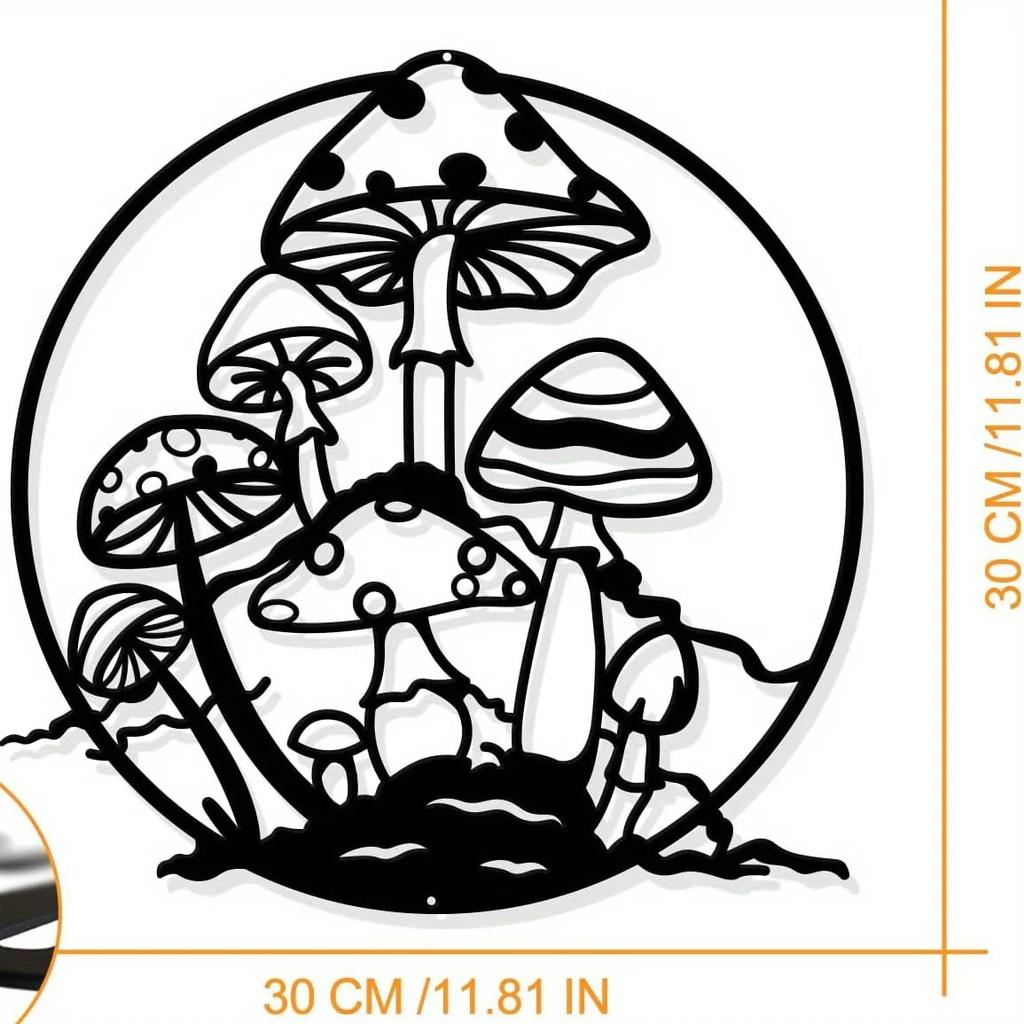 Mushroom Metal Wall Art – Black Silhouette Design | Stylish Wall Hanging Decoration | Ideal for Home, Bedroom, & Holiday Decor