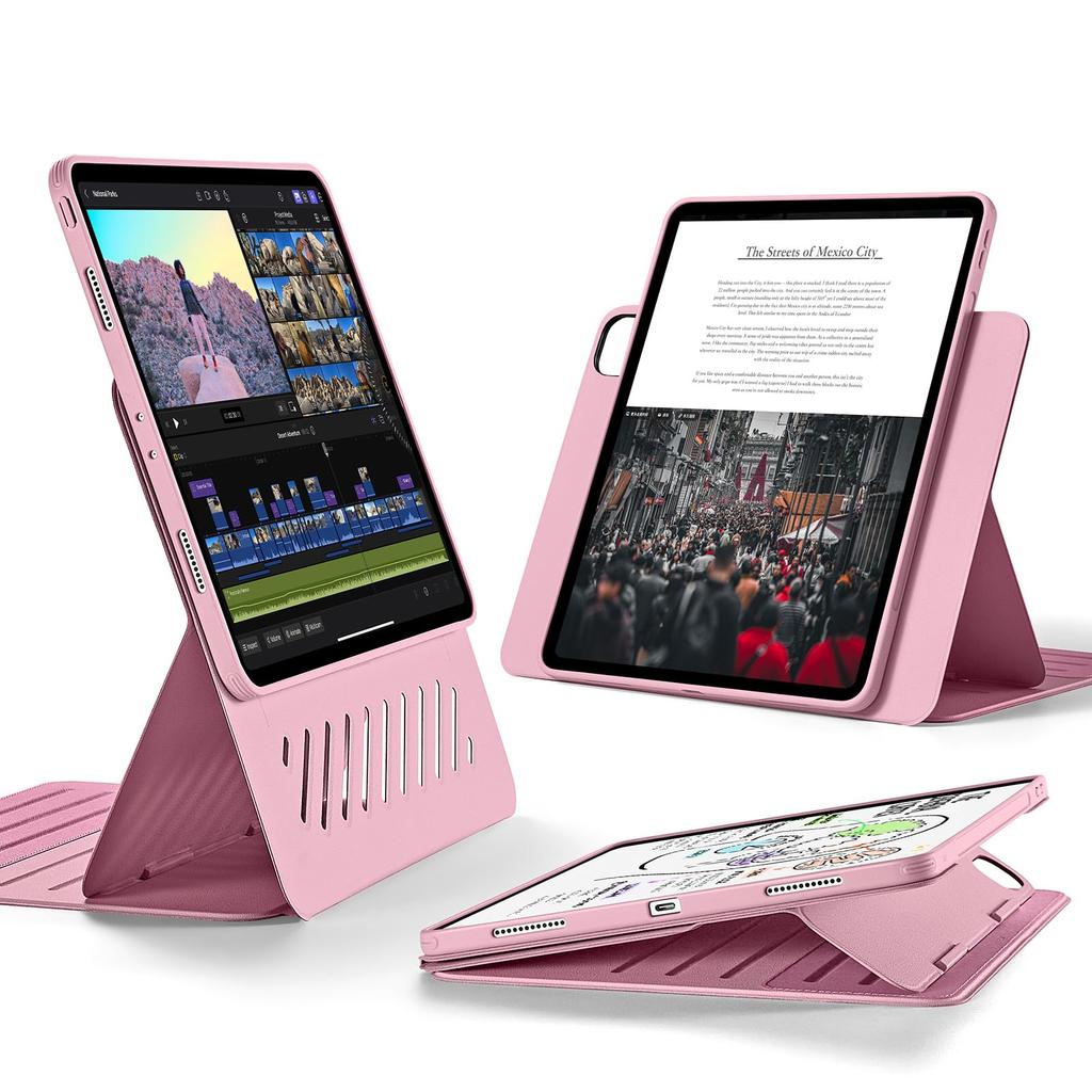 ESR Чехол для iPad Pro Эксклюзивный вращающийся чехол со съемной магнитной подставкой, 9 регулируемых углов, прочный, розовый, 12.9 (2022/2021, 6-е/5-е поколение) Крышка,