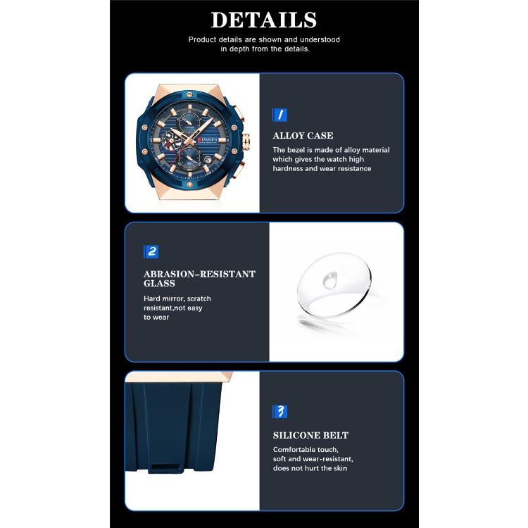 CURREN Neutral Silicone Strap Business Watch Quartz Watch Waterproof Round Genuine