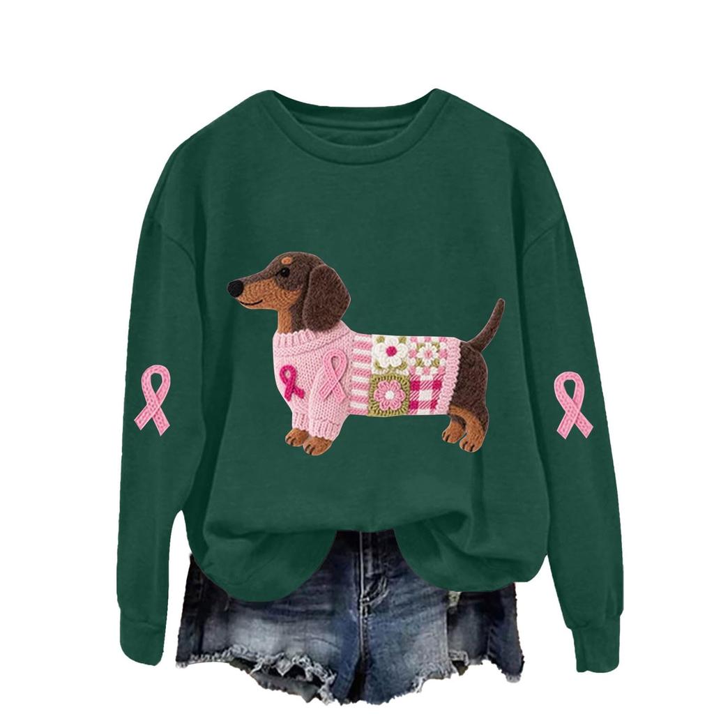 Breast  Sweatshirts For WomenRibbon Breast  Shirt Cute Dog Graphic  Long Sleeve Tops