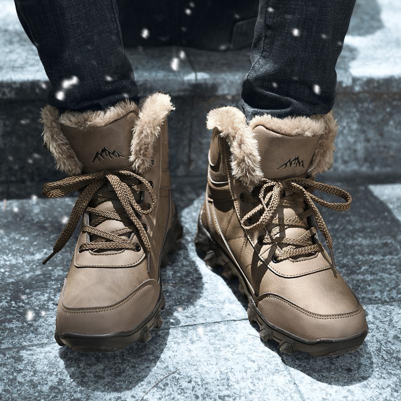 Зимние Снежные Ботинки Мужские Уличные Ботинки Высокие На шнуровке Противоскользящие Ботильоны Сохраняют Тепло Удобные Плюшевые Повседневные Ботинки Мужские