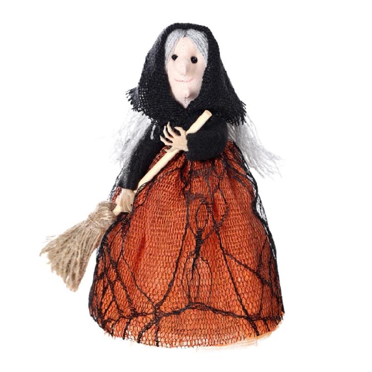 Haunting Halloween Decorative Witch Broom Personalized Fabric and Wood Witch Broom Sculpture for Halloween Celebration