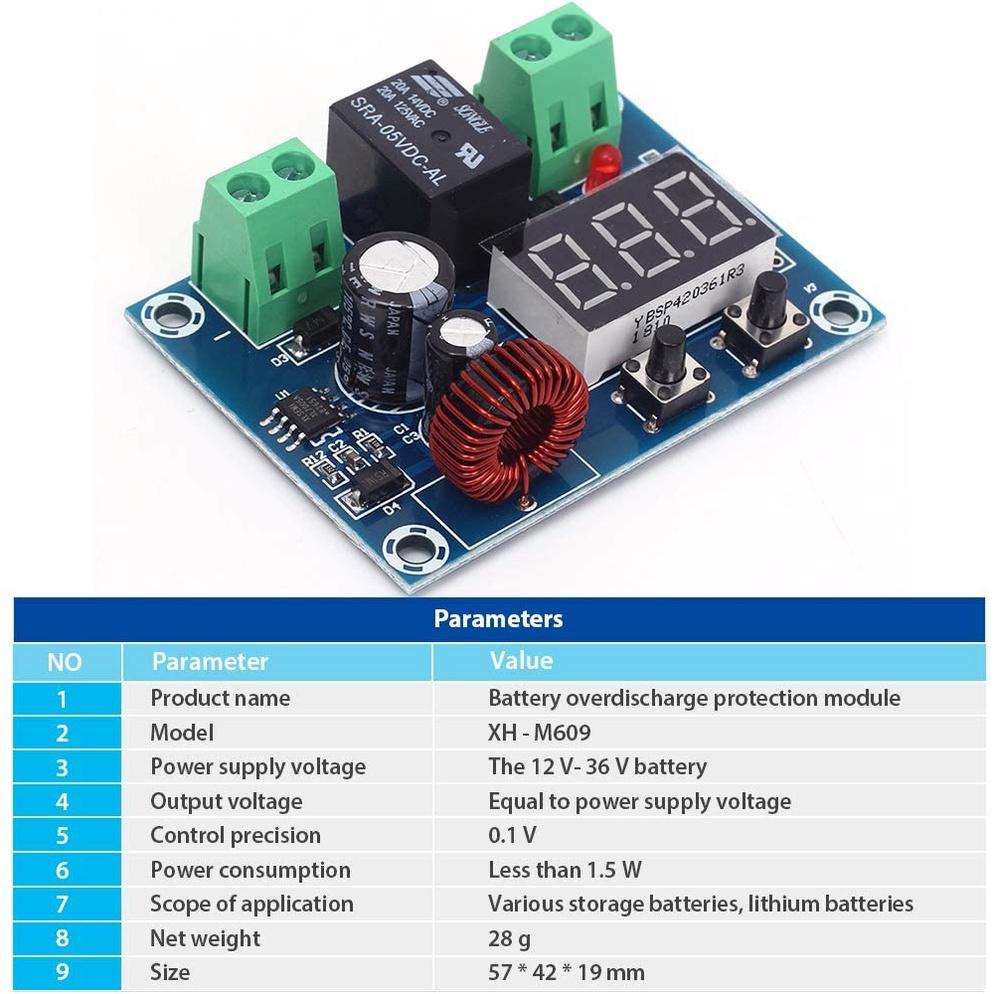 XH-M609 Разъединитель низкого напряжения, отключение 12 В, 24 В, 36 В, цифровой светодиодный дисплей, защита от переразряда для литиевой батареи 12-36 В