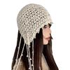 Hollow pearl tassel pendant Baotou hat women's summer famous style knitted pullover hat retro face small hat women
