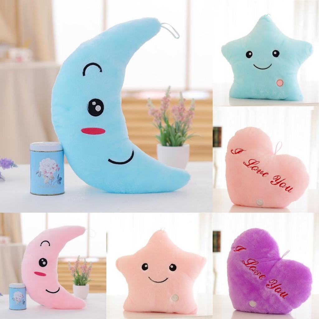 Colorful Illuminated Plush Pillows In Adorable Star Moon And Heart Shapes For Kids