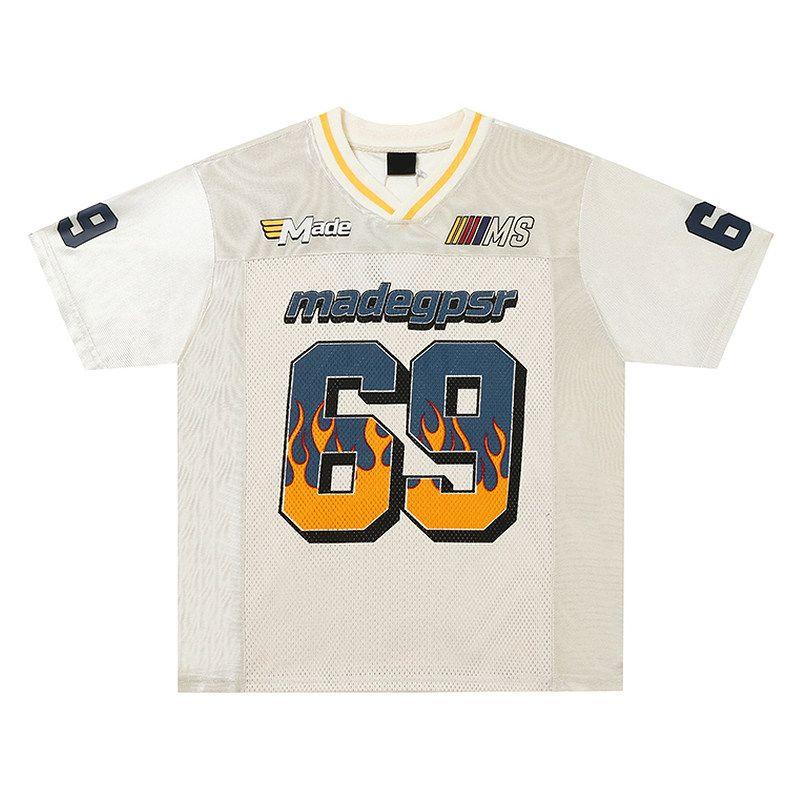 51 Hip-hop American vintage V-neck No. 69 Jersey Short sleeve Men and Women Summer Fashion Brand Mesh Breathable Sports Quick-Drying T-shirt