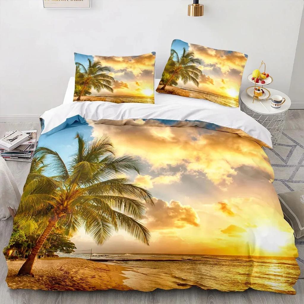 3D Printed Sea View Coconut Comfortable Duvet Quilt Cover Pillowcase Bedding Set Children Bedroom Decoration Home Textile