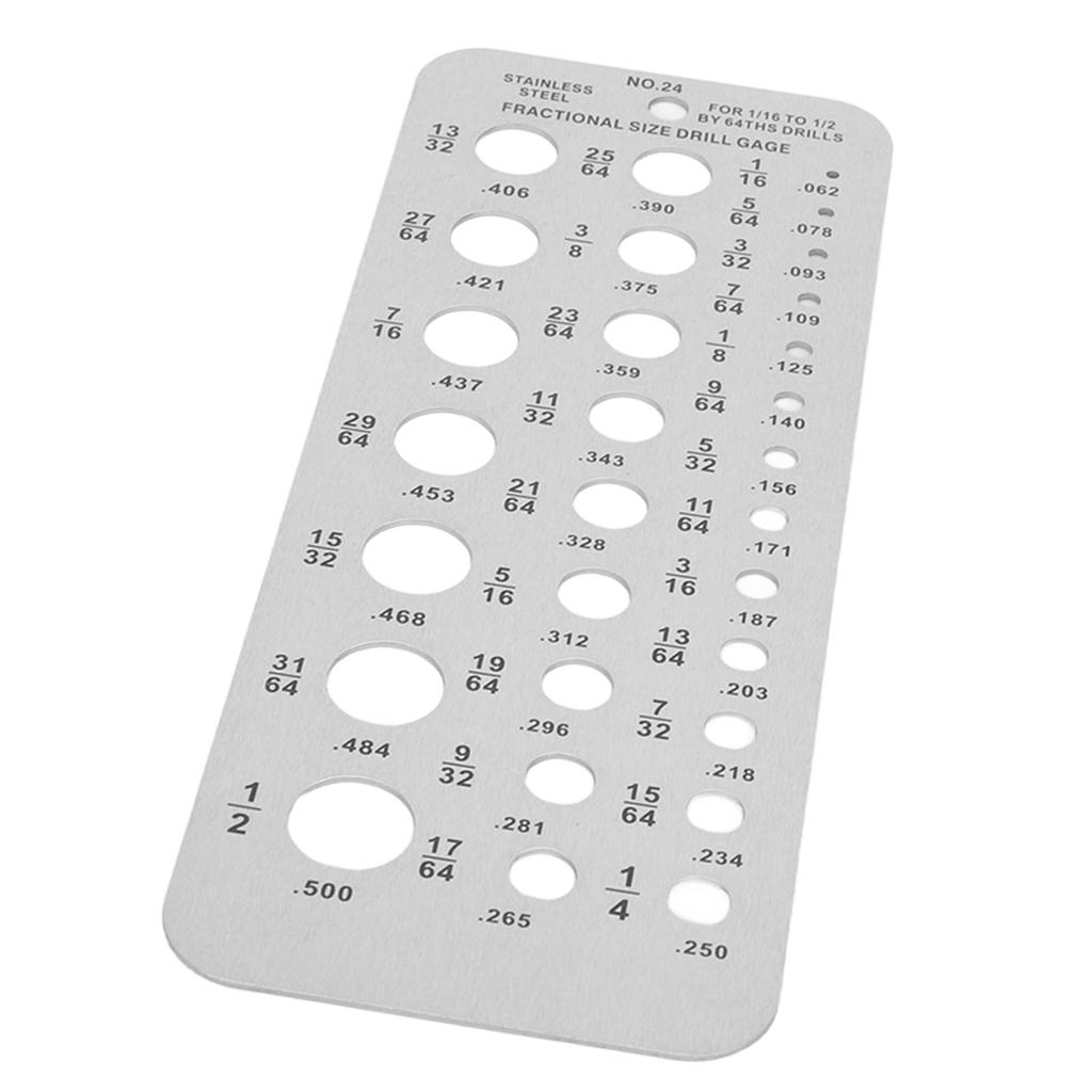 Stainless Steel Drill Gauge for 1/16 Inch to 1/2 Inch Size Bits 17/64‑1/2 0.062‑0.250 Bolt 29 Holes Metal Drill Gauge