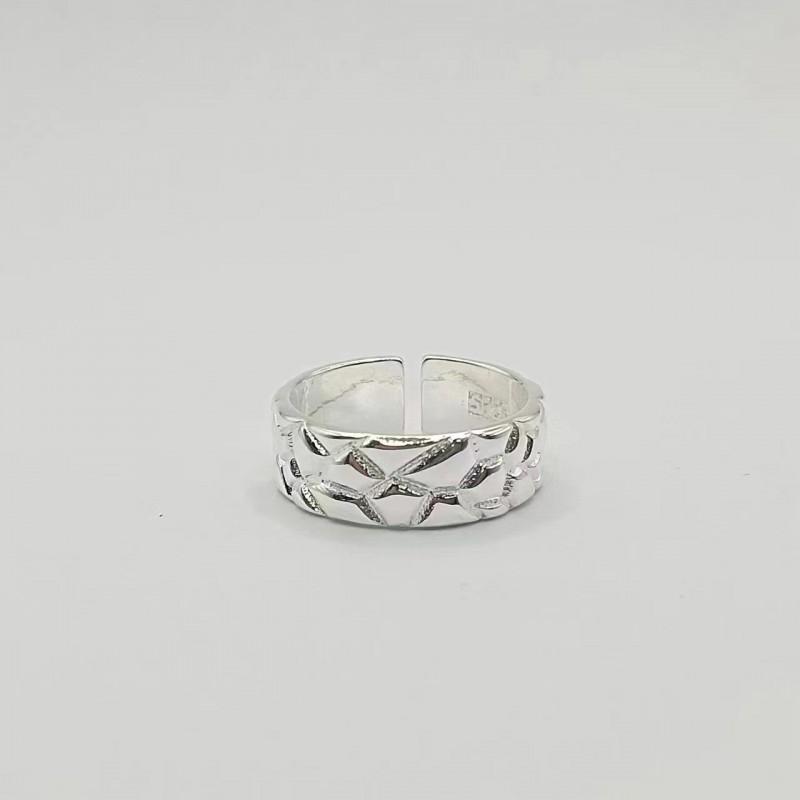 Adjustable Open Couple Ring Set In Sterling Vintage Geometric Texture Design Men Women