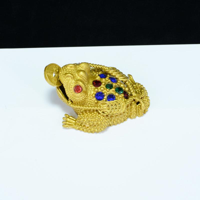 Rhinestone-Adorned Golden Toad Wealth-Attracting Ornament for Desktop