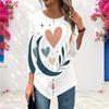 Ladies Plus Size Breathable Three Quarter Sleeve Shirt Pointed Hem Loose Casual Daily Wear Top