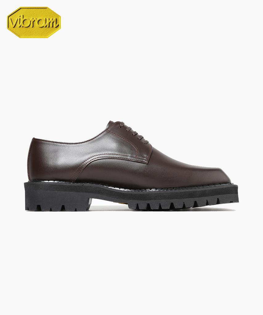 Firenze Atelier [Vibram] Square Toe Full Grain Commando Sole Cowhide Derby Shoes 8501 [Brown Fg]