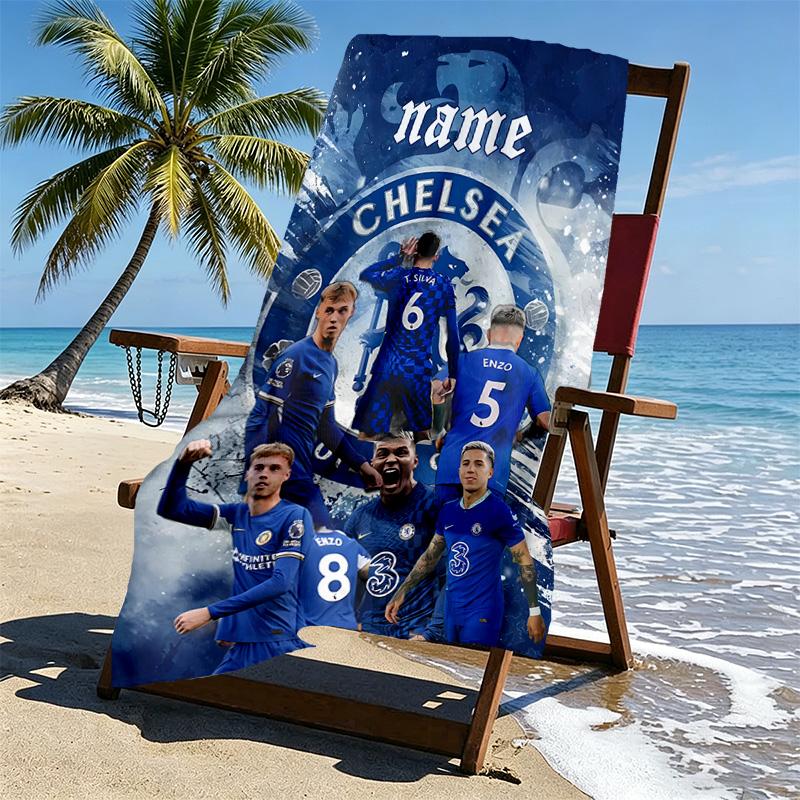 Custom Name Personalized Chelsea F.C Print Beach Towel, for Trip Camping Beach Party Home Decor, Birthday Gift for Family & Friends