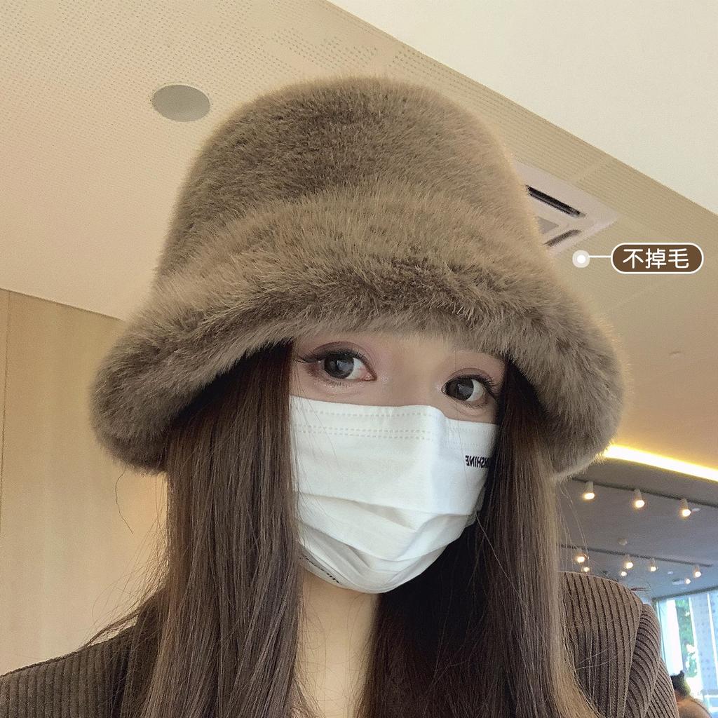 Mao Mao hat women's new autumn and winter plush bucket hat big head circumference versatile bucket hat basin hat