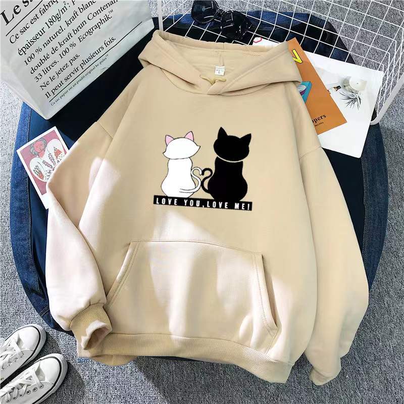 Уличная одежда, толстовки, женские толстовки, осенние толстовки с длинными рукавами, толстовка в стиле Харадзюку, милая толстовка с принтом кота, женская