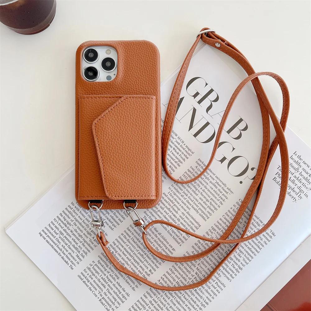 Leather Crossbody Lanyard Wallet Phone Case for IPhone 15 14 13 12 11 Pro Max Mini X XR XS Max 8 7 Plus SE 2 3 Card Holder Cover