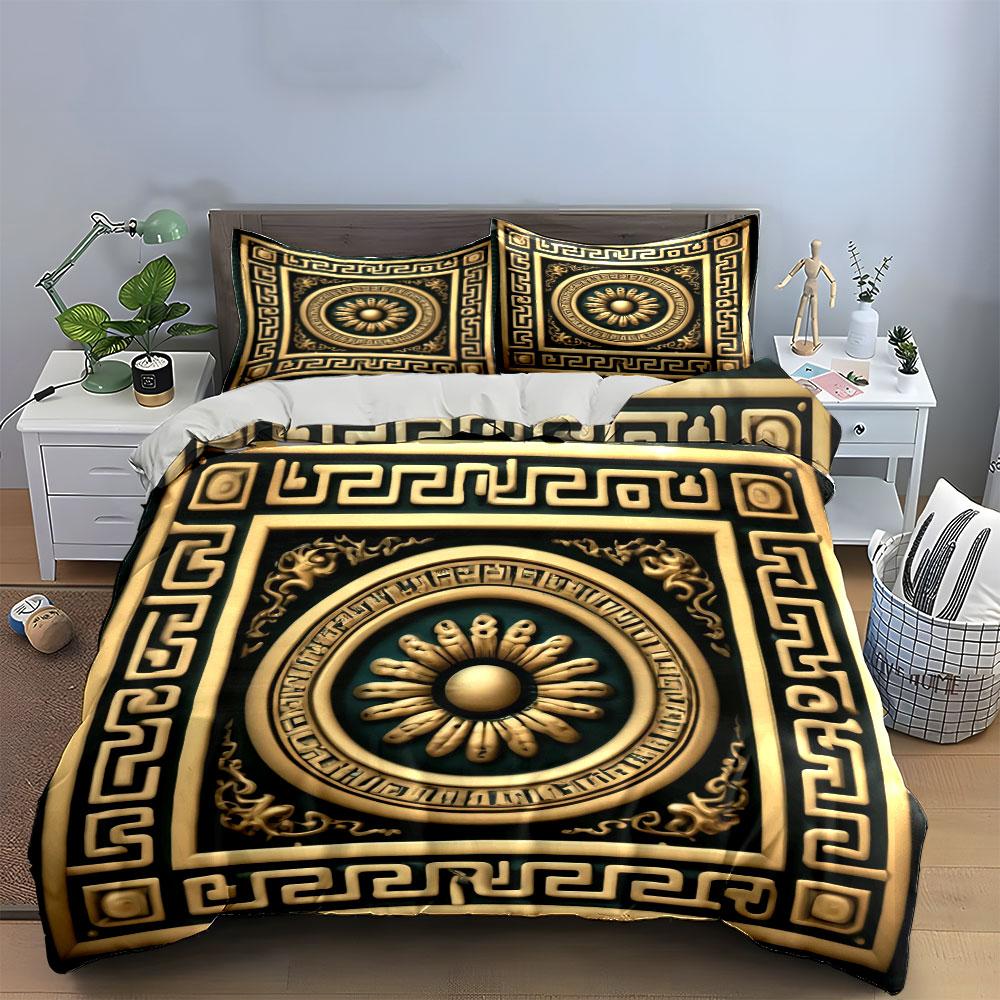 Gold floral medallion pattern. Bedding sets Duvet cover sets Duvet covers Pillowcases(1*Duvet Cover 2*Pillowcases without duvet insert)