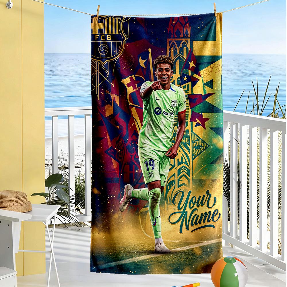 Lamin Yamal Customize Your Name Beach Towel Quickdry Soft Microfiber Perfect For Traveling Yoga Camping And Swimming
