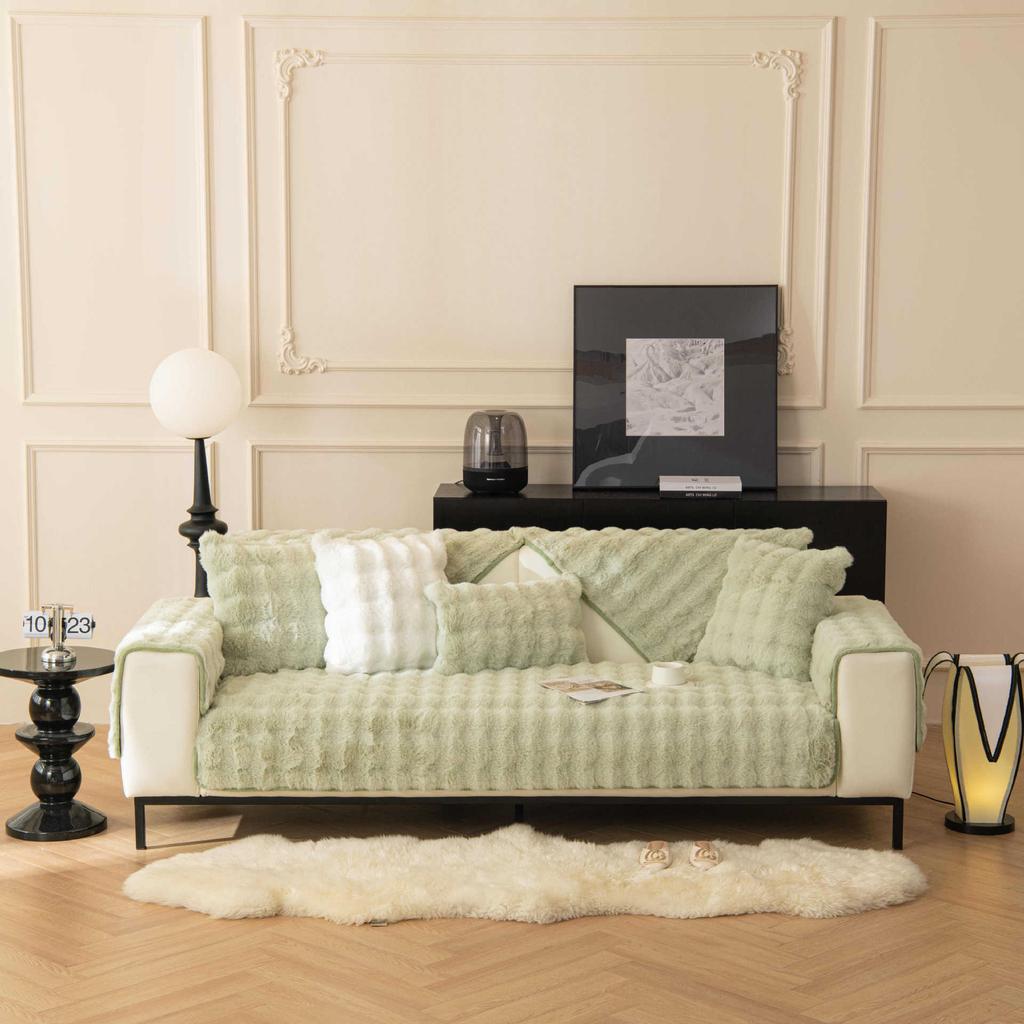 Плюшевая подушка для дивана с кошкой и кроликом, зимняя утолщенная, минималистичная, теплая, нескользящая крышка для дивана, плюшевый чехол, полотенце