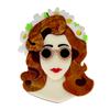 New Wear Wreath Lady Acrylic Brooches For Women Glasses Girl Pin Brown Hair Fashion Figure Design Jewelry High Quality